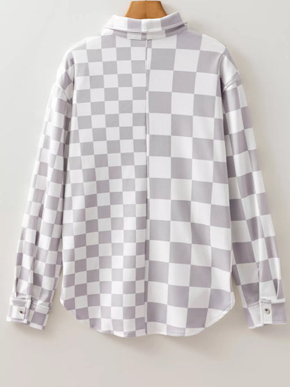 Checkerboard Flap Pocket Button Front Shacket