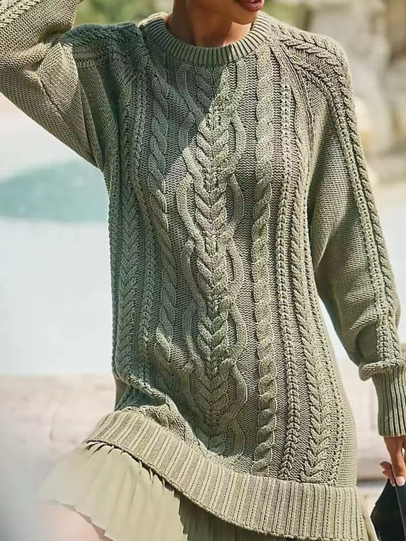 Full Size Cable-Knit Mini Sweater Dress Plus Size Green