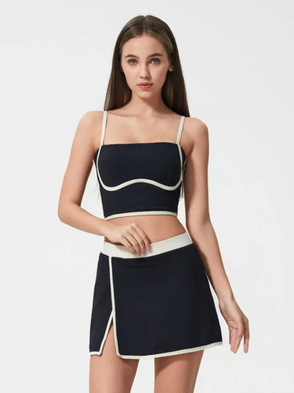 Millennia Contrast Trim Square Neck Active Cami with Detachable Chest Pads