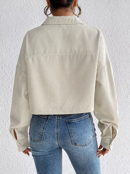 Casual Corduroy Snap Down Cropped Jacket