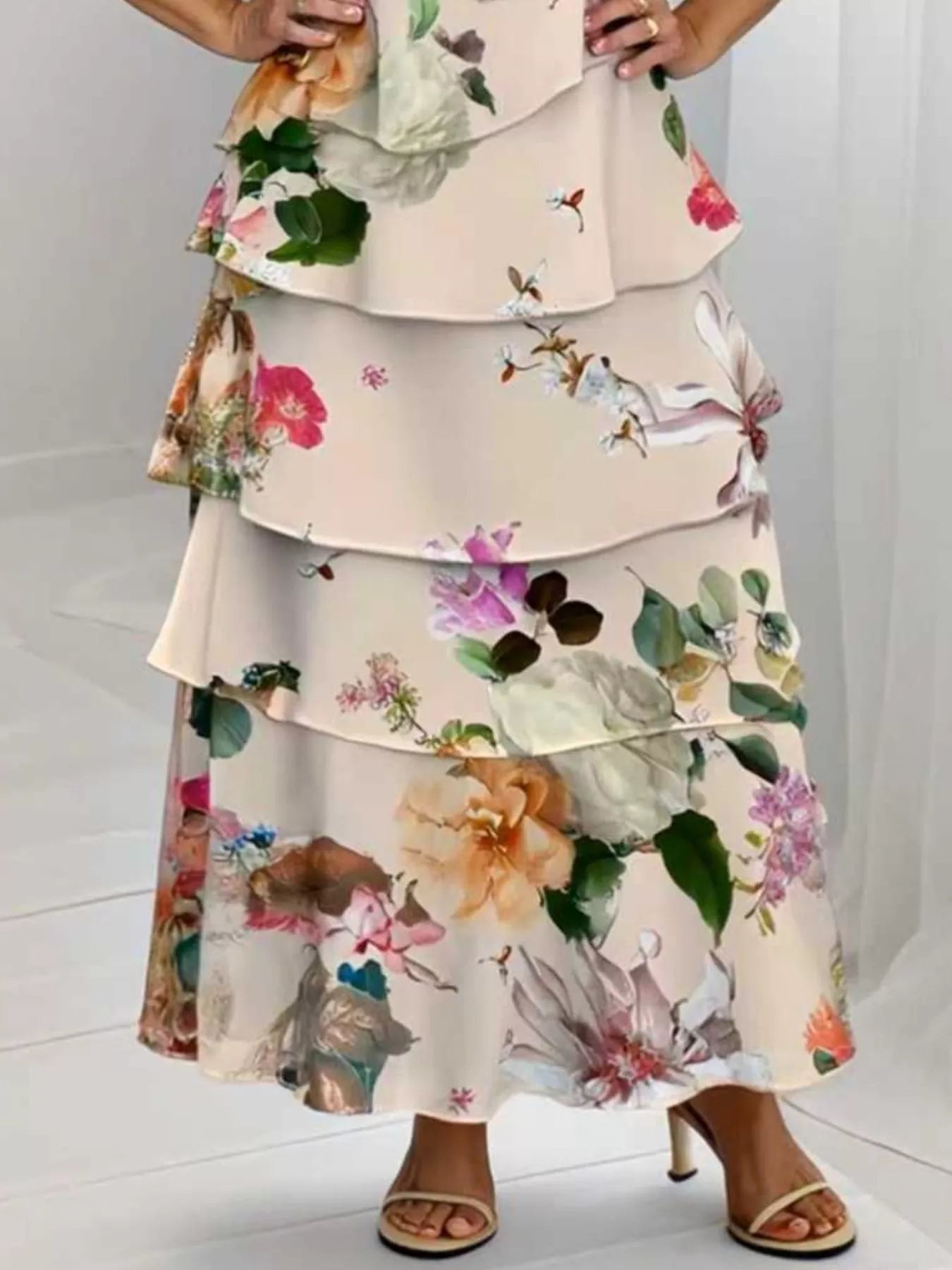 Ruffle Layered Printed Maxi Dress