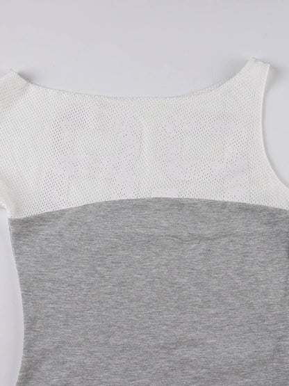 Asymmetric One-Shoulder Mesh Panel T-Shirt