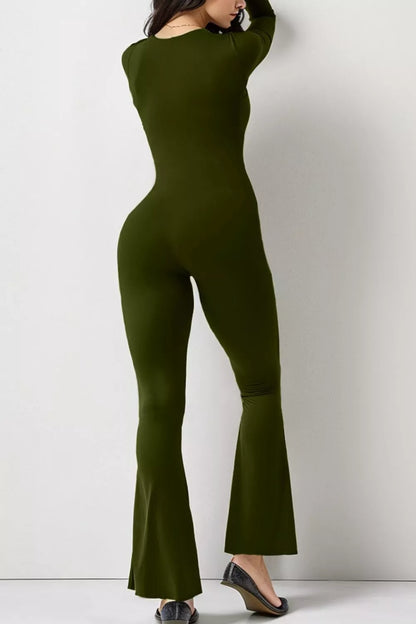 Square Neck Long Sleeve Jumpsuit