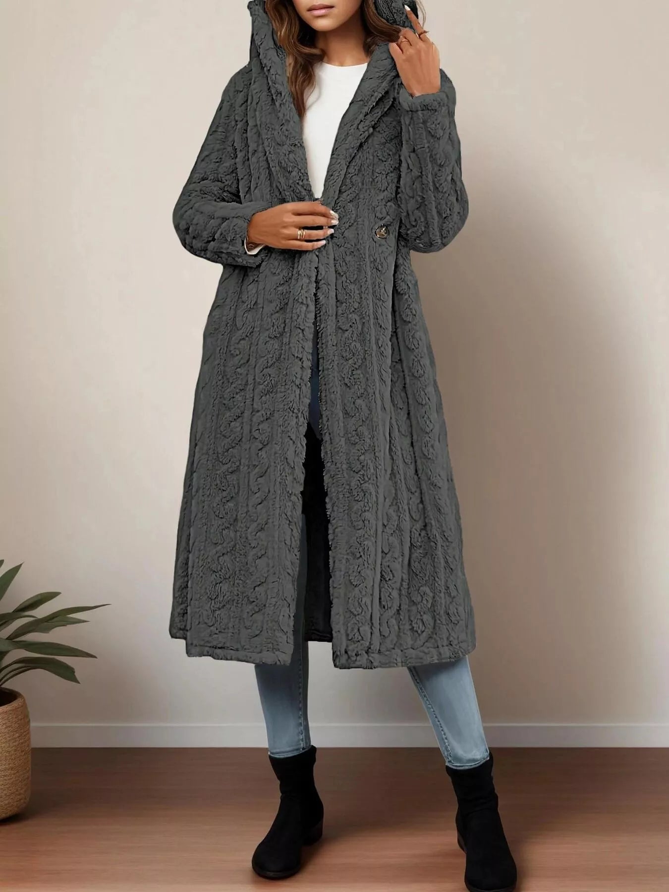 Cozy Hooded Button Up Longline Outerwear