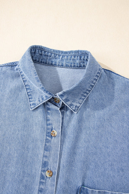 Button Down Short Sleeve Denim Dress