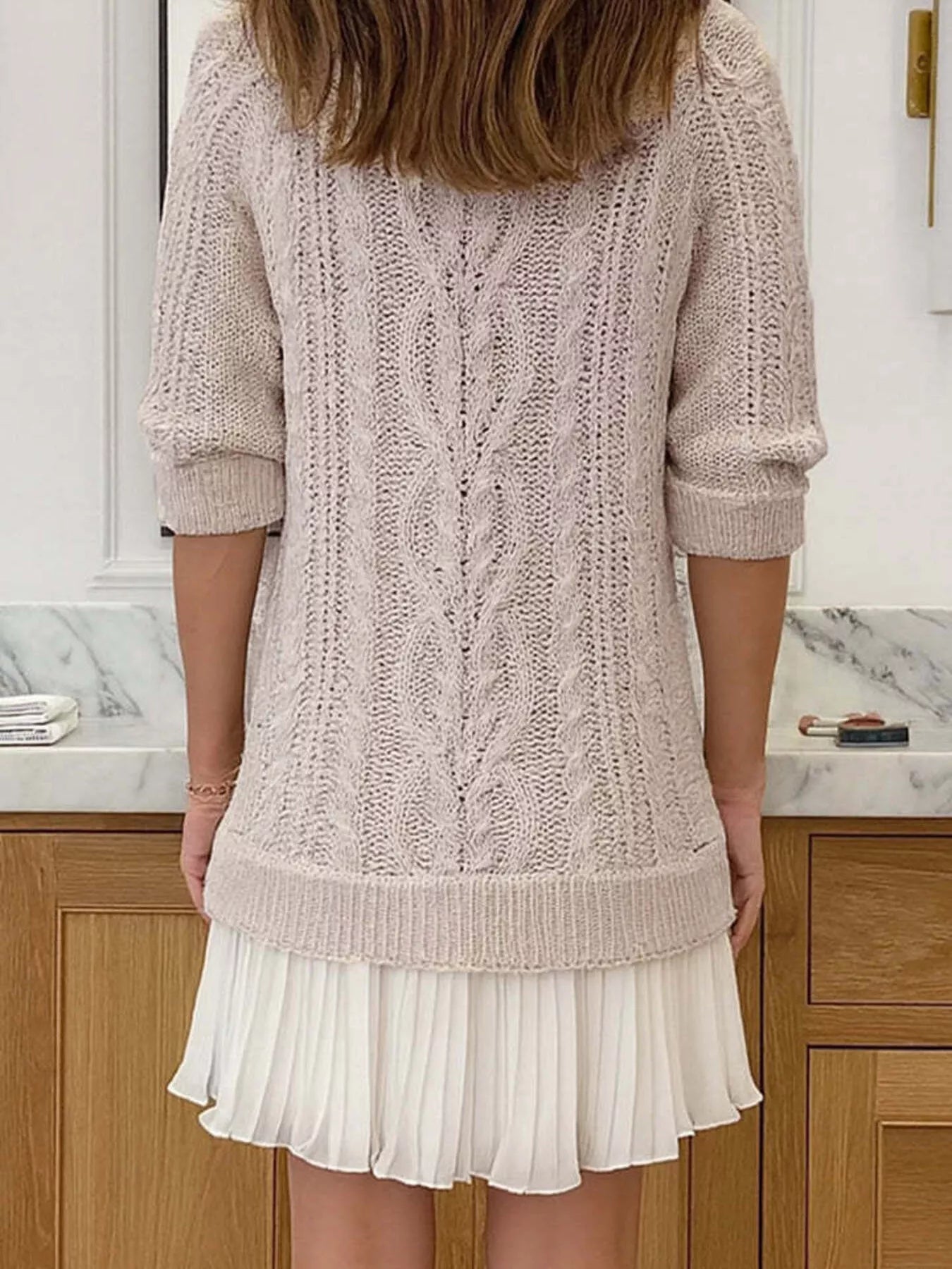 Full Size Cable-Knit Mini Sweater Dress Plus Size
