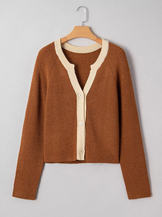 Contrast Knit V Neckline Cardigan