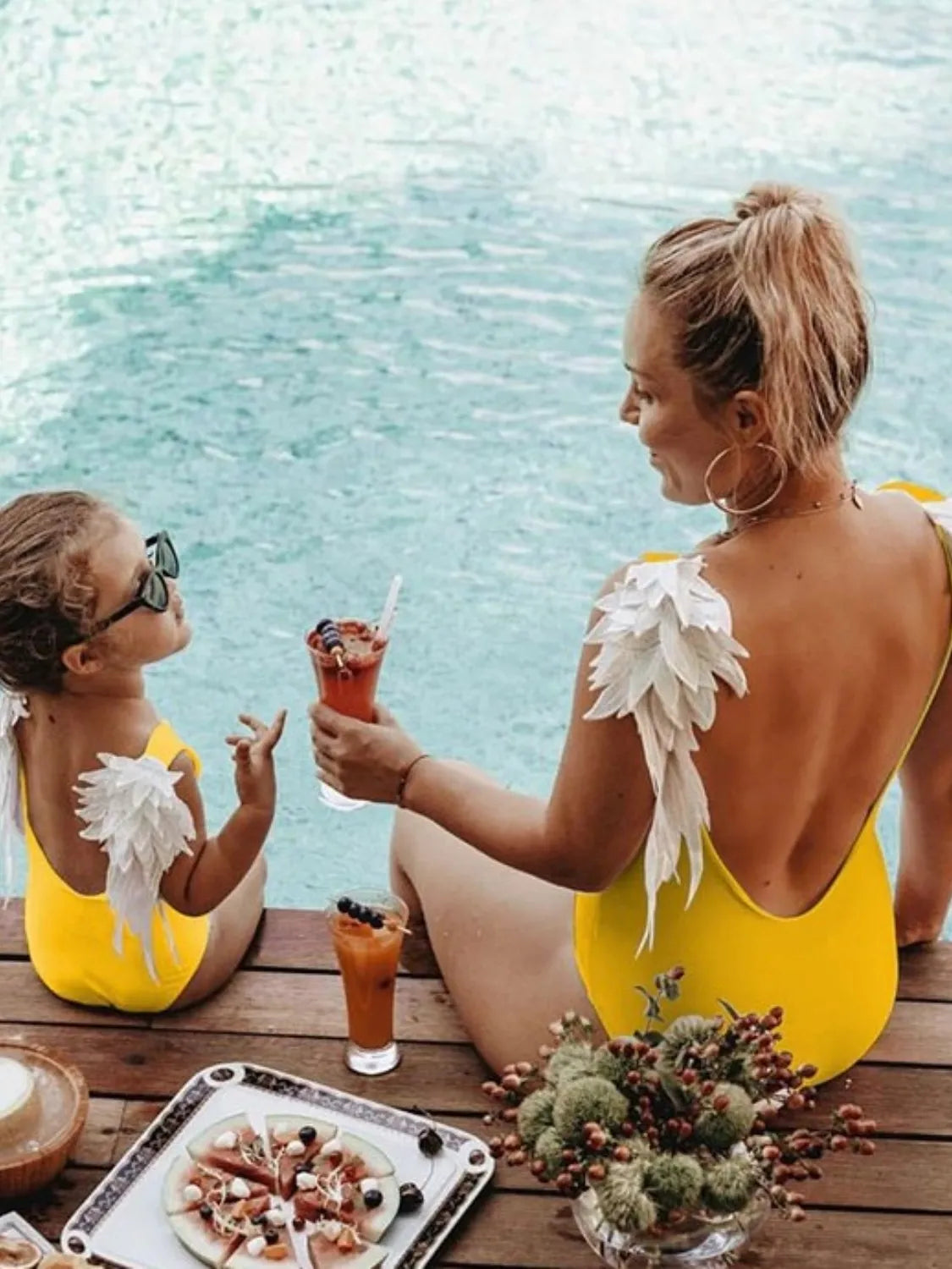Backless Wide Strap Parent-Child Swimwear Kid-Yellow