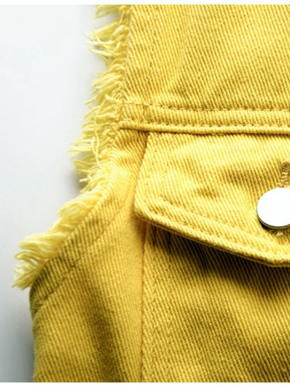 Full Size Button Down Raw Hem Sleeveless Denim Jacket Plus Size