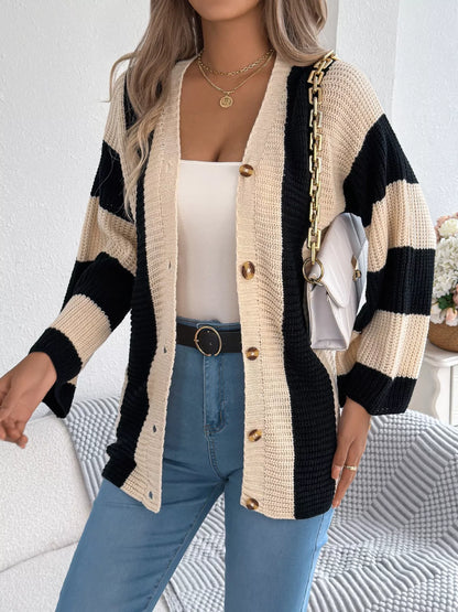 Color Block Button-Up Cardigan