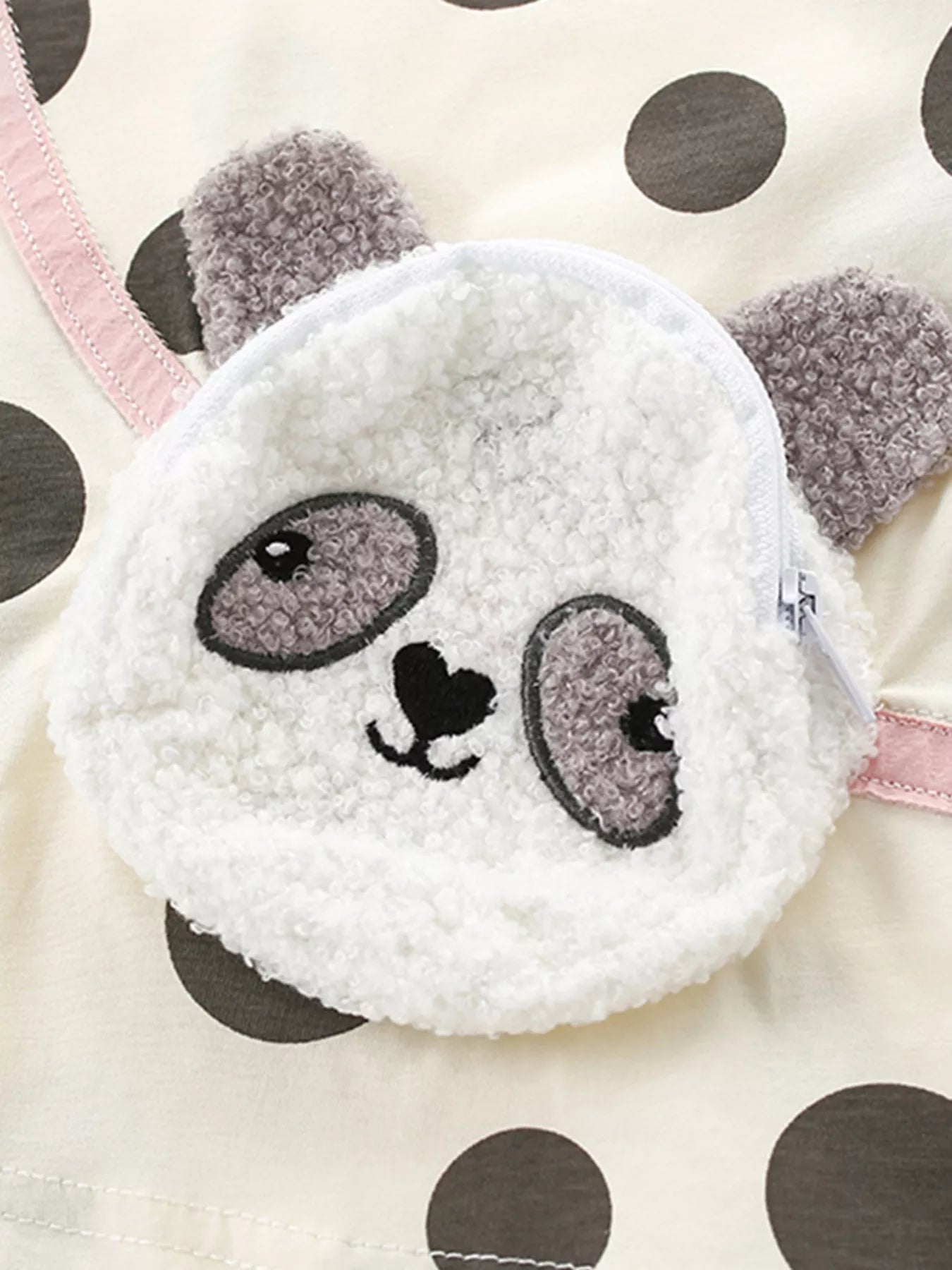 Children's Panda Applique Polka Dot Long Sleeve T-Shirt