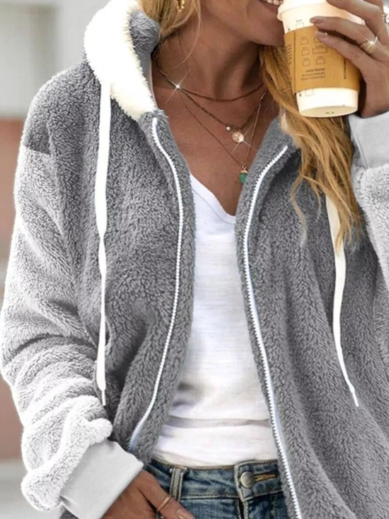 Full Size Fleece Zip-Up Hooded Outerwear Plus Size