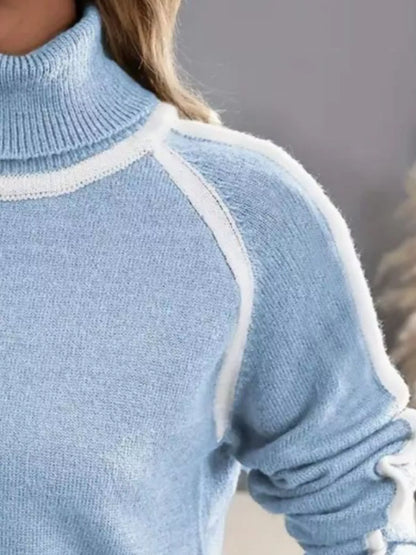 Full Size Turtleneck Contrast Trim Sweater Plus Size