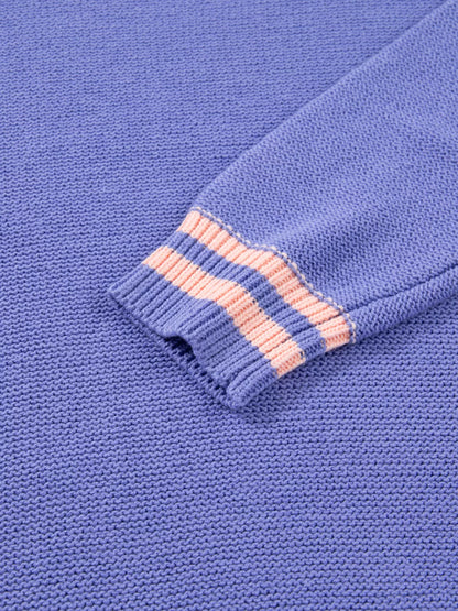 Plus Size Striped Trim Drop Shoulder Knit Loose Sweater