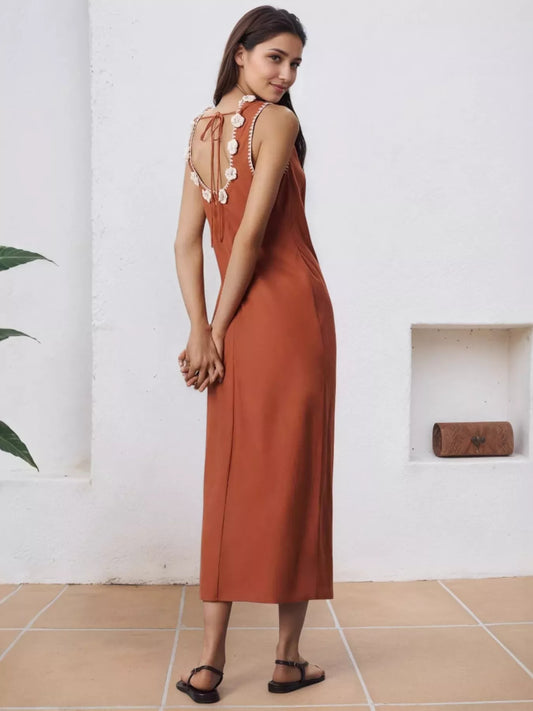 Slit Round Neck Sleeveless Midi Tank Dress