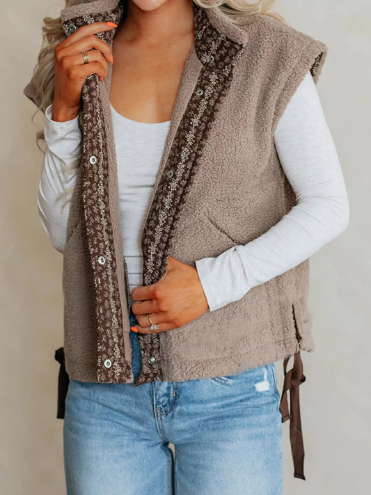 Side Bows Sherpa Fleece Vest Mocha
