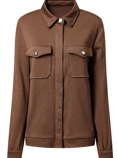 Solid Color Zip Up Button Flap Pocket Jackets