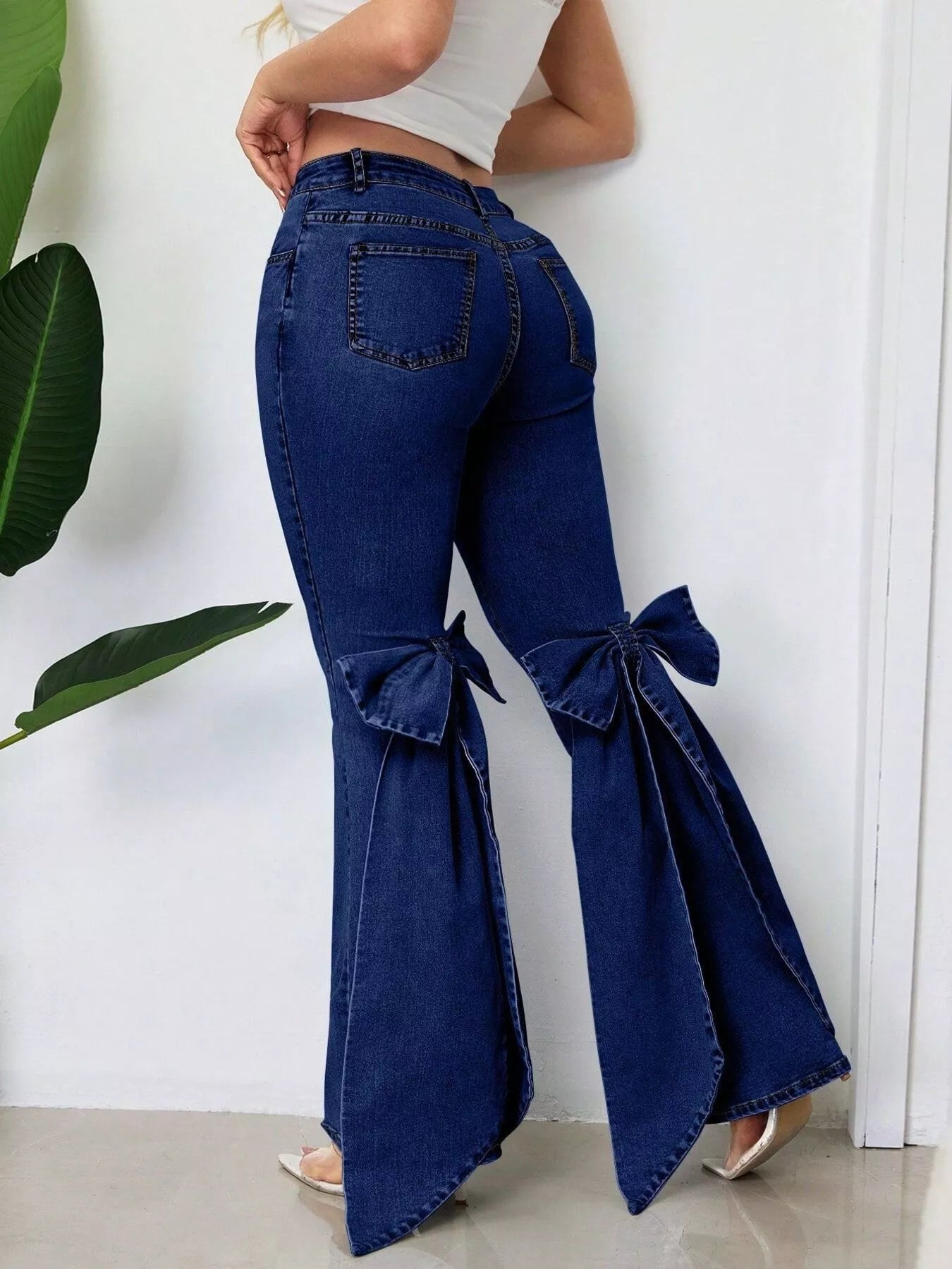 Bow-Accented Flare Leg Jeans