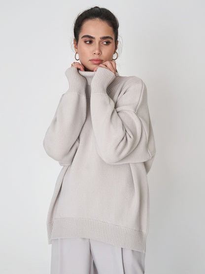 Turtleneck Long Sleeve Sweater Light Gray