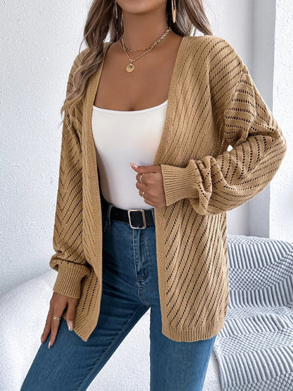 Openwork Open-Front Long Sleeve Cardigan