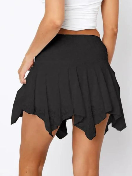 Asymmetric Hem Lace Ruffle Mini Skirt
