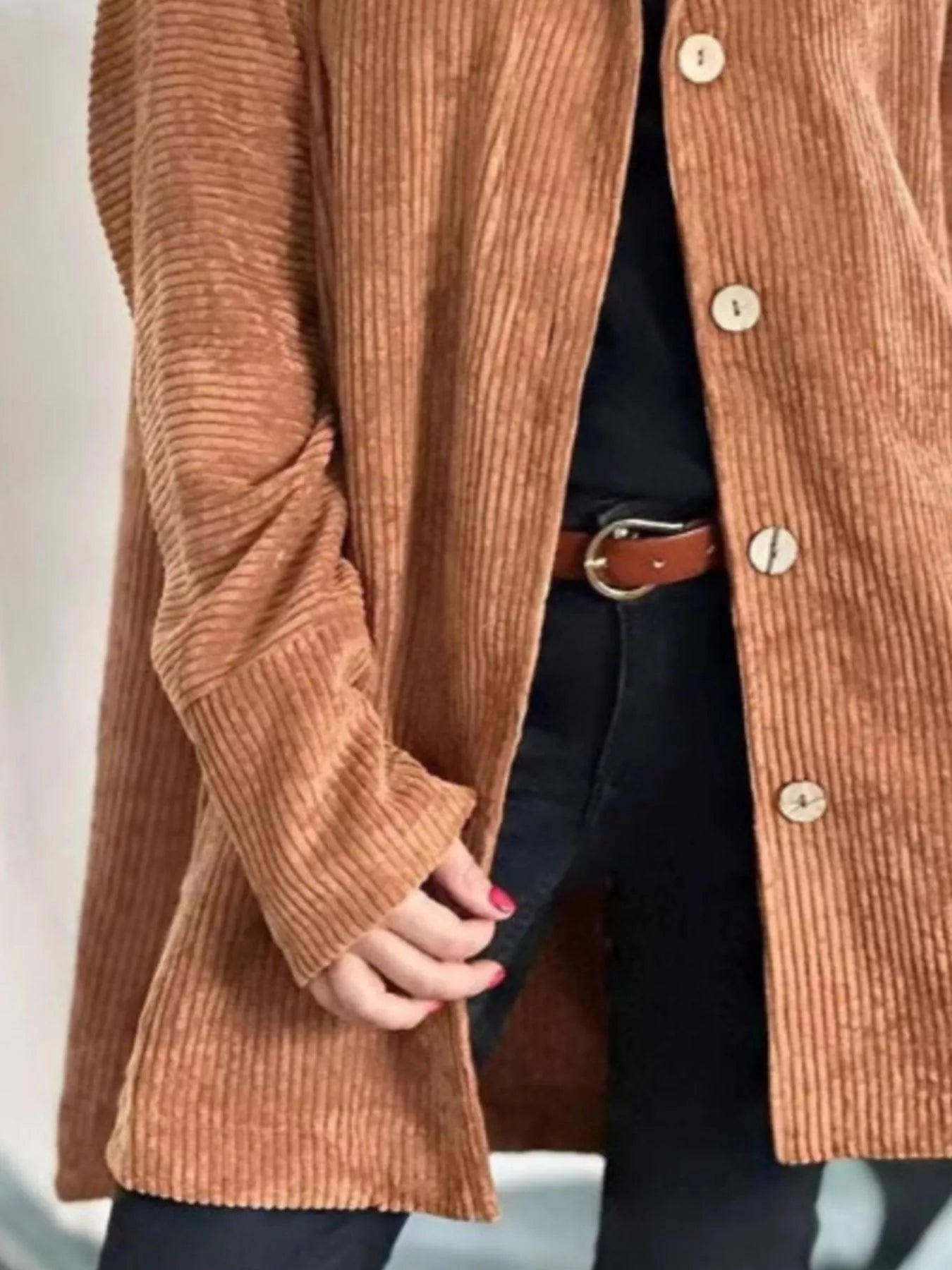Full Size Corduroy Button Up Hooded Jacket Plus Size