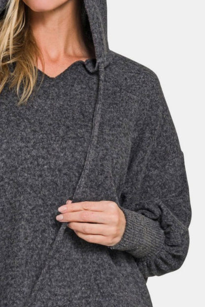 Back To School Sweater - Zenana Brushed Hacci Drop Shoulder Cropped Hoodie