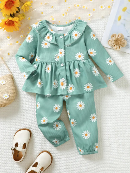 Children's Peplum Blouse and Pants Set Gum Leaf