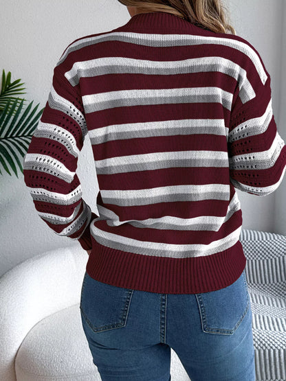 Striped Round Neck Long Sleeve Sweater