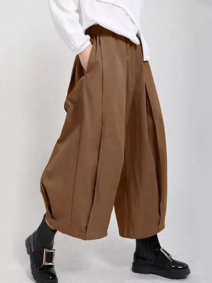 Wide Leg Pleated Detail Pants Brown