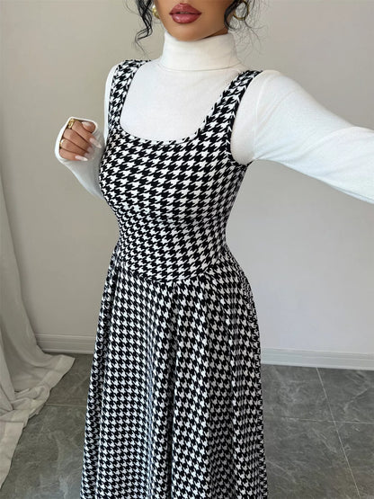 Houndstooth Sleeveless A-Line Dress