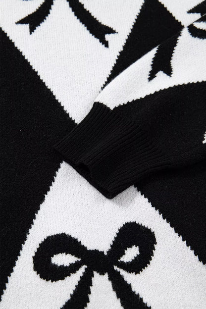Bow Pattern Long Sleeve Contrast Sweater
