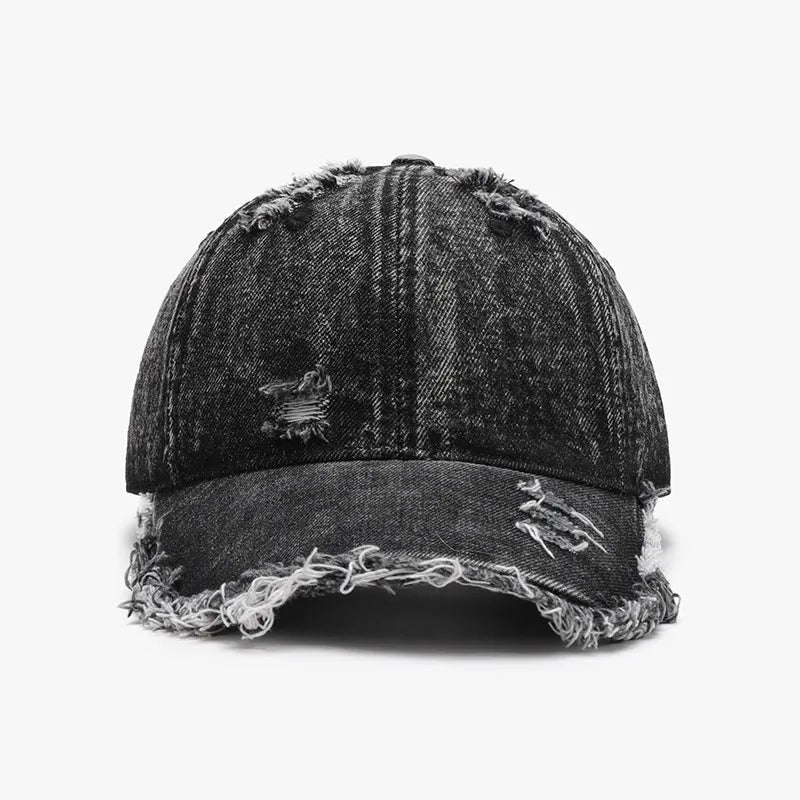 Distressed Cotton Adjustable Baseball Cap Dark One Size