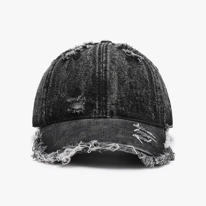 Distressed Cotton Adjustable Baseball Cap Dark One Size
