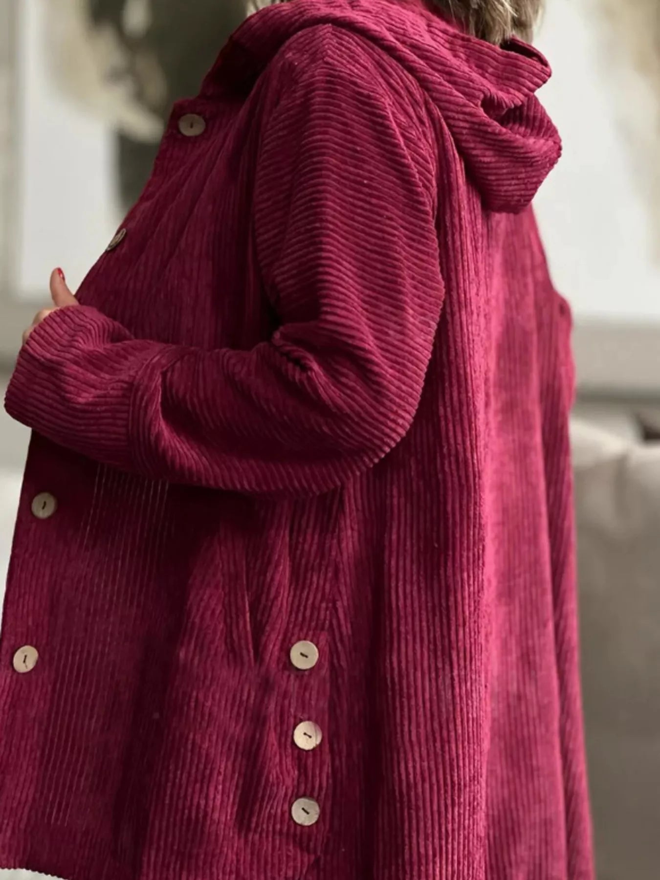 Full Size Corduroy Hooded Button-Up Jacket Plus Size