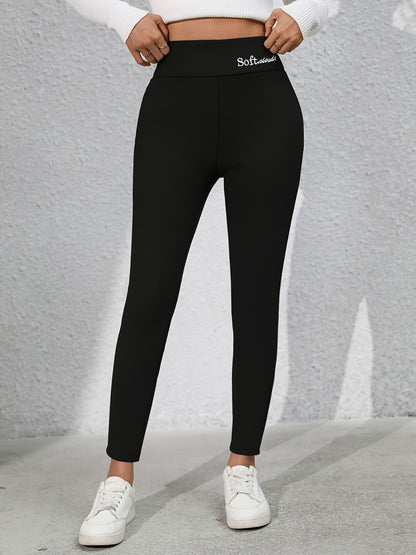 Full Size Letter Embroidered High Waist Leggings Black