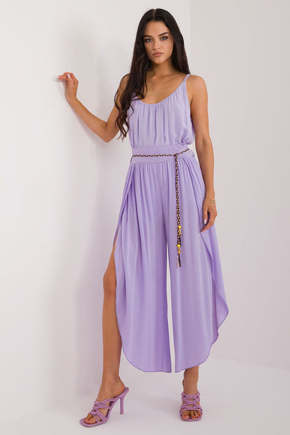 Women's High Waist Viscose Trousers - Airy Pants with Decorative Tie