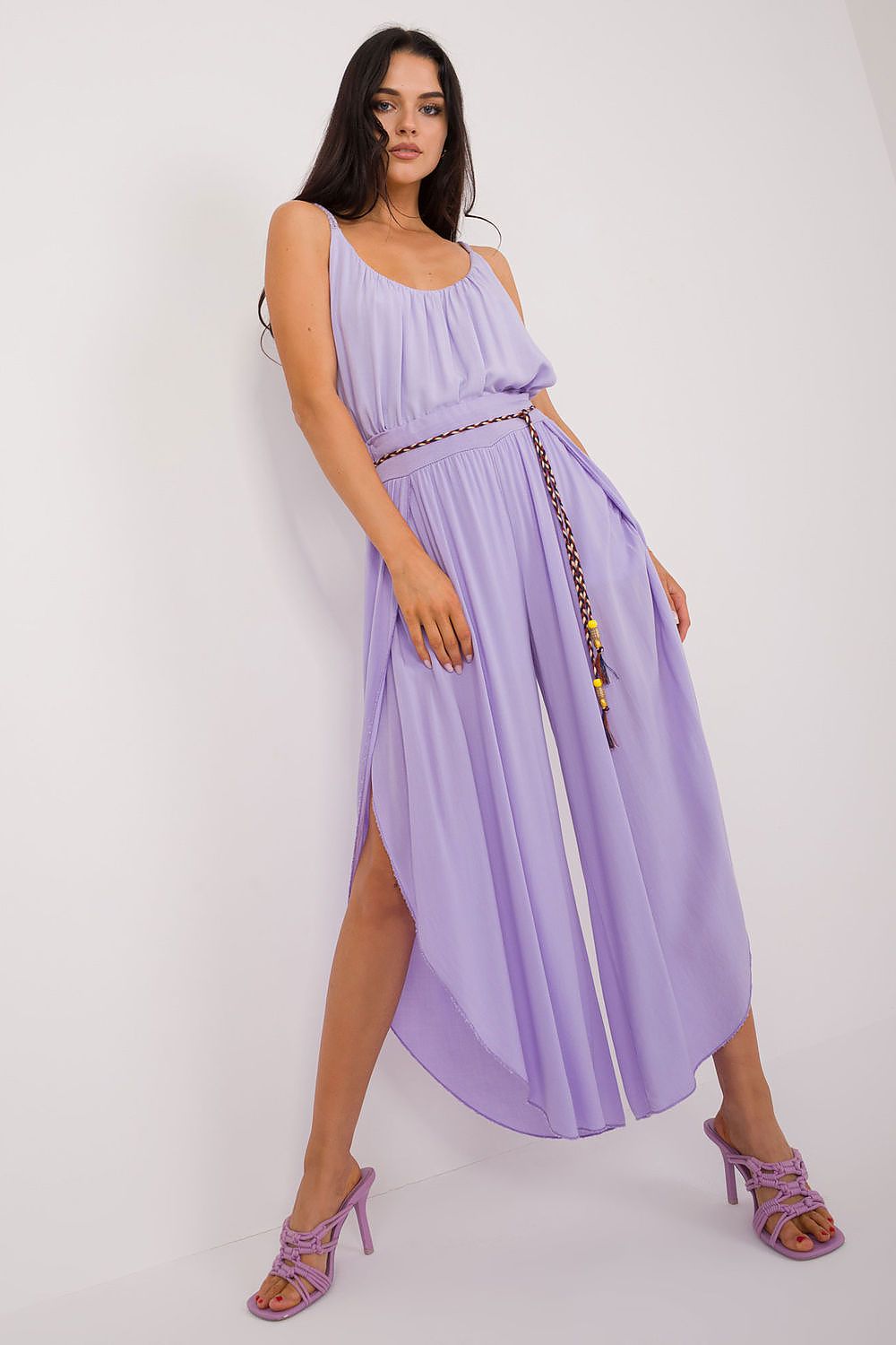 Women's High Waist Viscose Trousers - Airy Pants with Decorative Tie