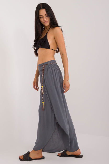 Women's High Waist Viscose Trousers - Airy Pants with Decorative Tie
