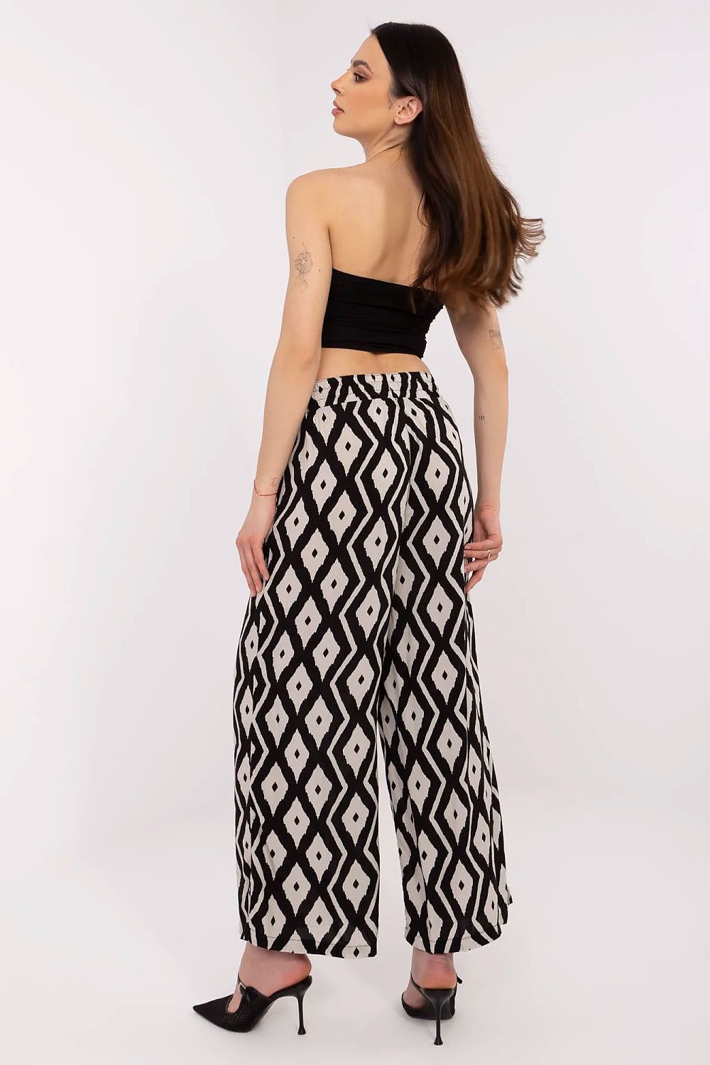 Women's Viscose High Waist Wide Leg Trousers - Printed Casual Pants
