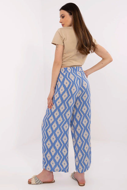 Women's Viscose High Waist Wide Leg Trousers - Printed Casual Pants