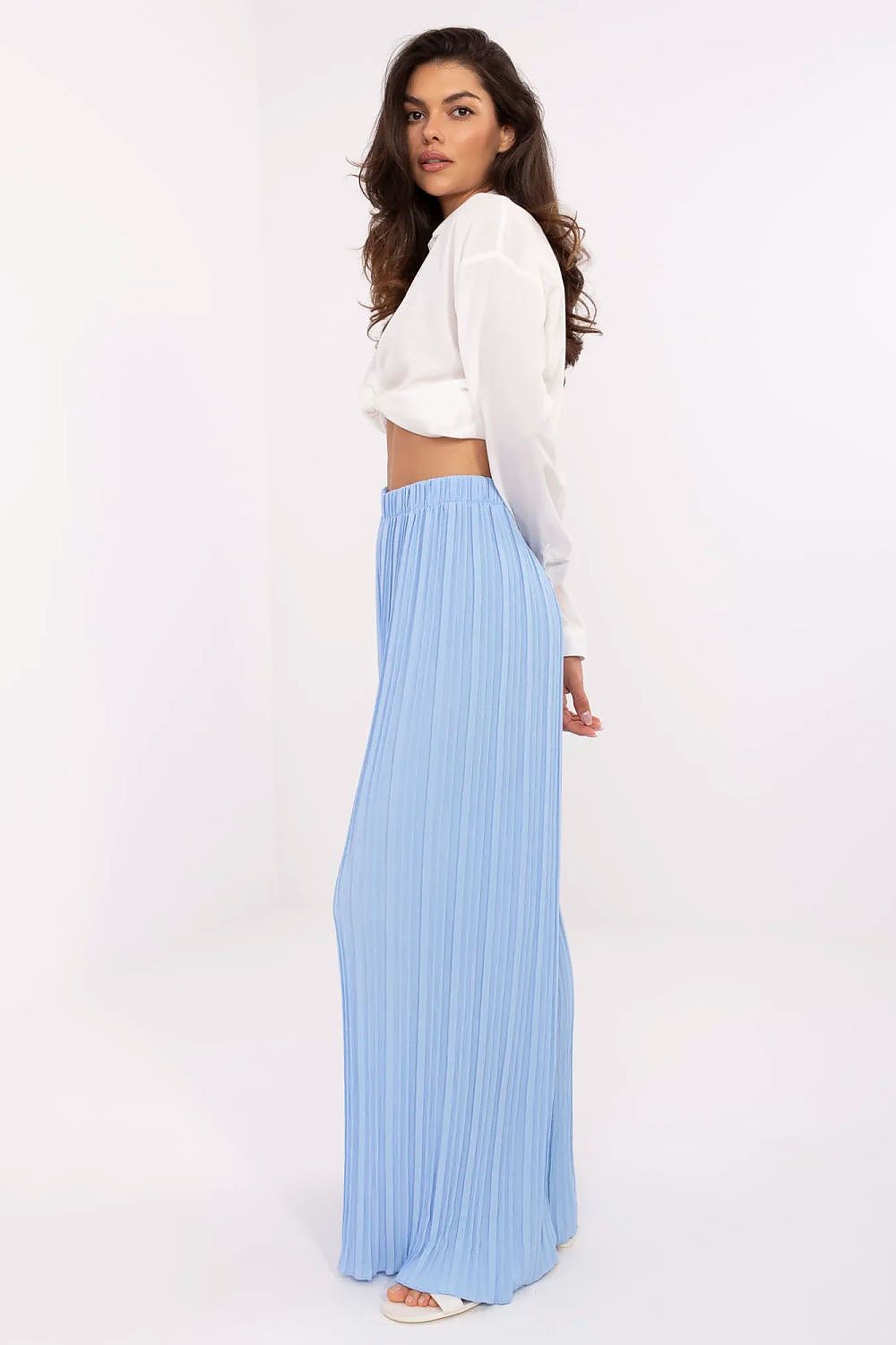 Women's High Waist Wide Leg Polyester Trousers - Structured Fabric Pants