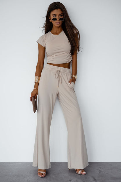 Women's Viscose Elastane Blouse & Long Trousers Set - Comfortable Two Piece