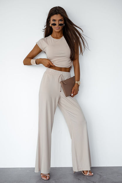 Women's Viscose Elastane Blouse & Long Trousers Set - Comfortable Two Piece