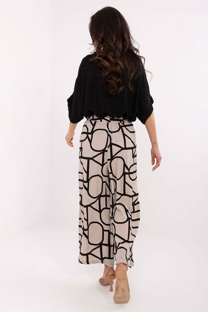 Women's Viscose High Waist Wide Leg Trousers - Printed Casual Pants