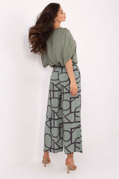Women's Viscose High Waist Wide Leg Trousers - Printed Casual Pants