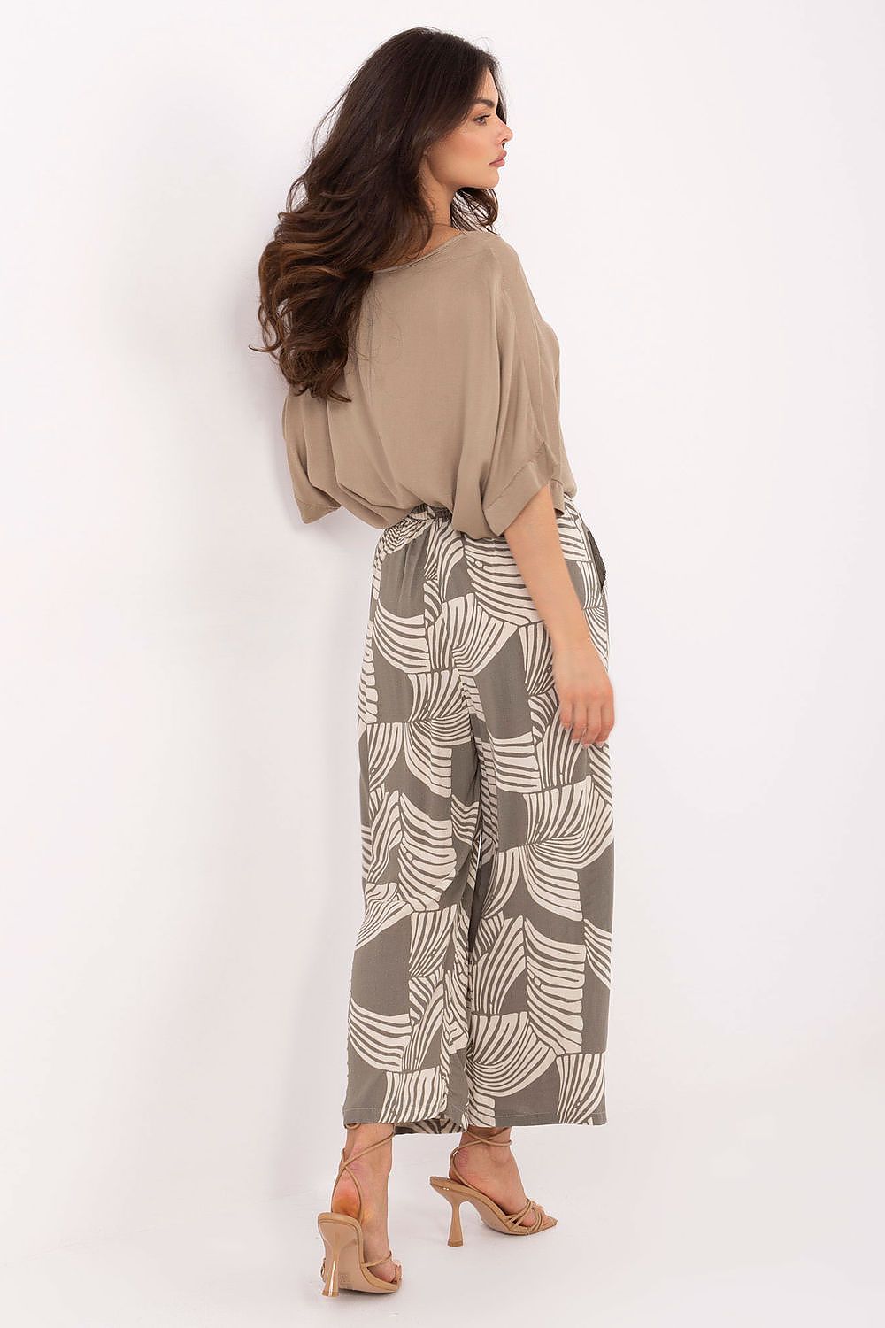 Women's Viscose High Waist Wide Leg Trousers - Printed Casual Pants