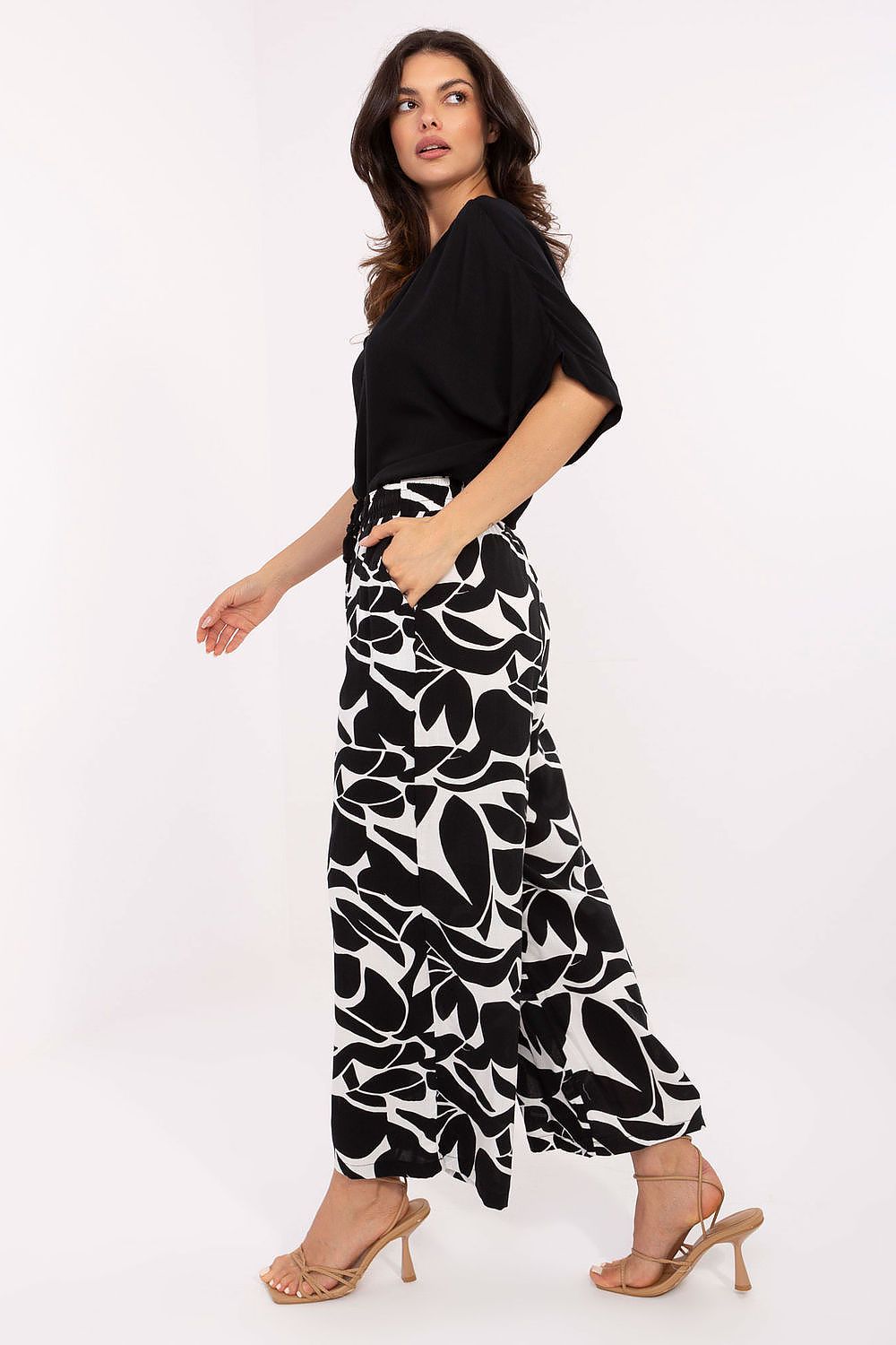 Women's Viscose High Waist Wide Leg Trousers - Printed Casual Pants