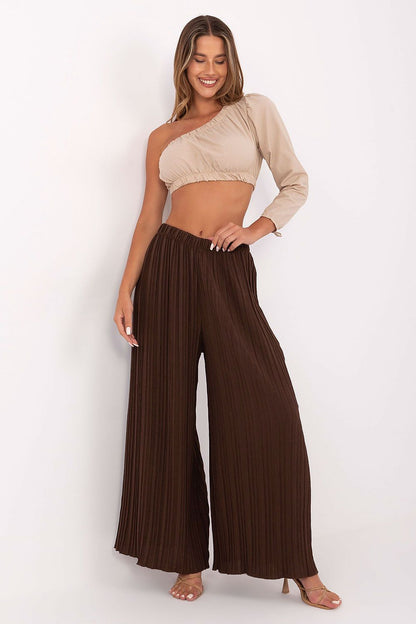 Women's High Waist Wide Leg Polyester Trousers - Structured Fabric Pants brown one-size-fits-all
