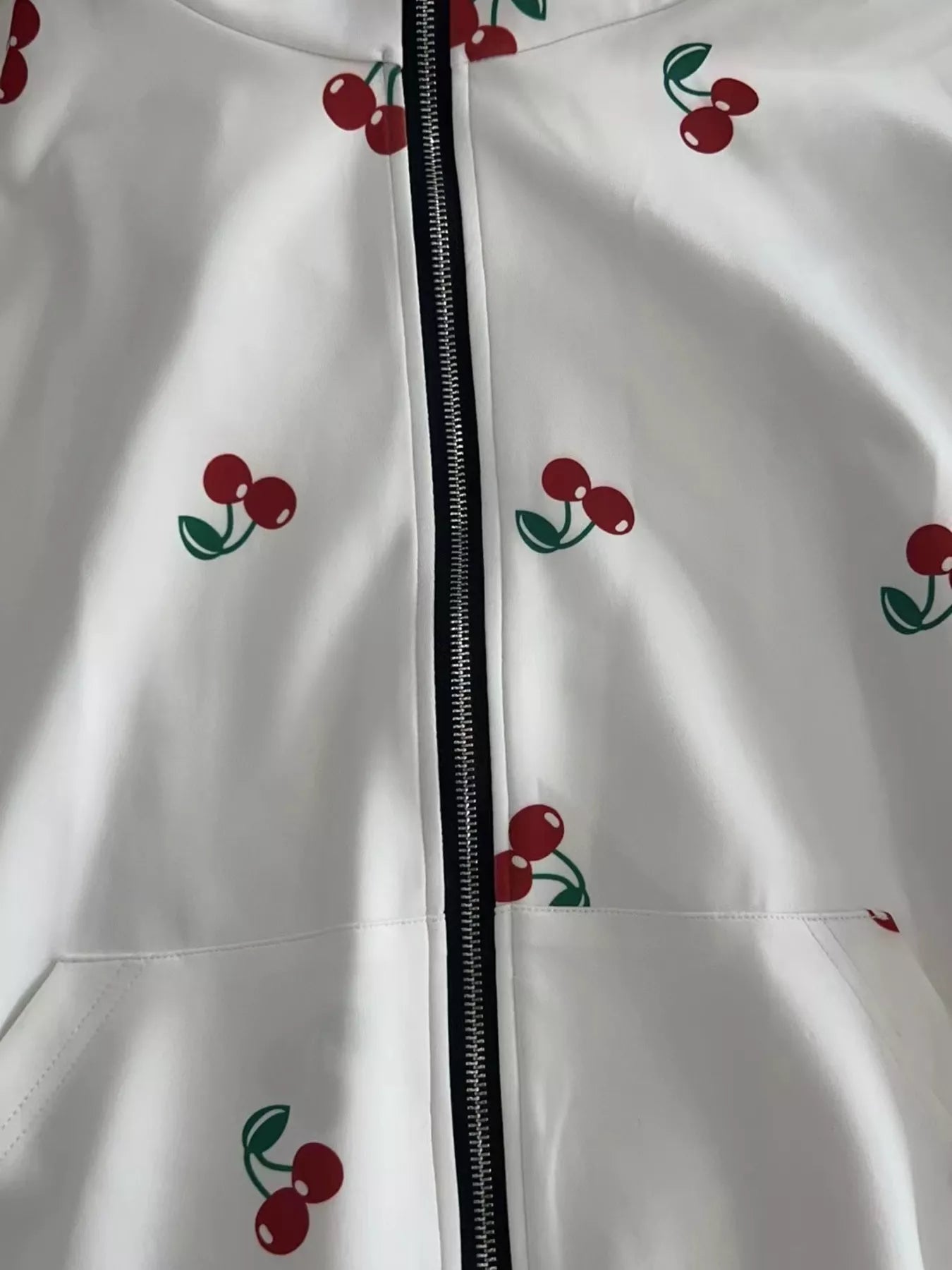 Cherry Print Oversized Zip-Up Hoodie